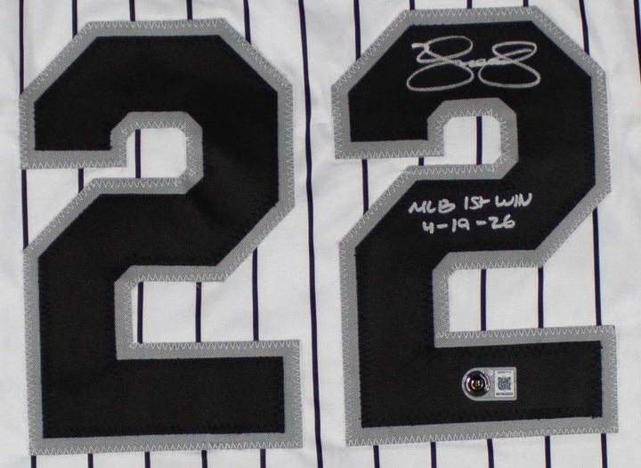 Noah Schultz Chicago Signed White Baseball Jersey MLB Debut 4-14-26 BAS