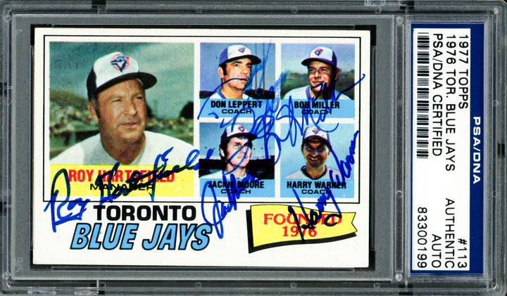 Blue Jays Coaches Auto 1977 Topps Card 113 Blue Jays Auto By All 5 PSA/DNA 00199