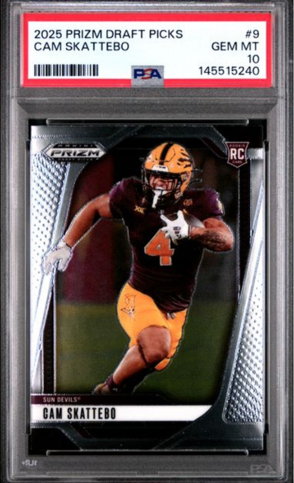Graded 2025 Panini Prizm Draft Picks Cam Skattebo #9 Rookie Football Card PSA 10