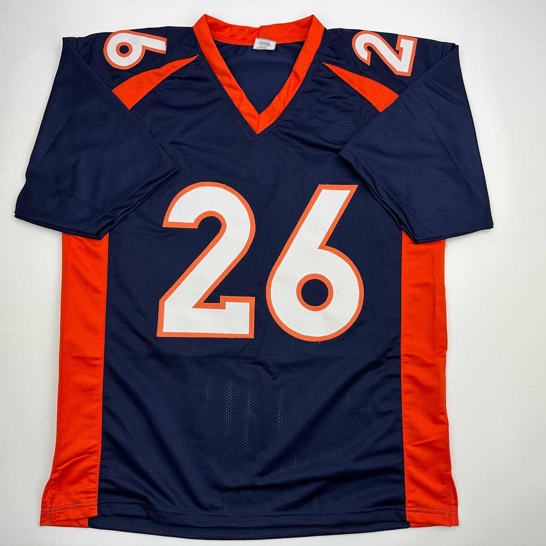 Autographed/Signed Clinton Portis Denver Blue Football Jersey Beckett BAS COA