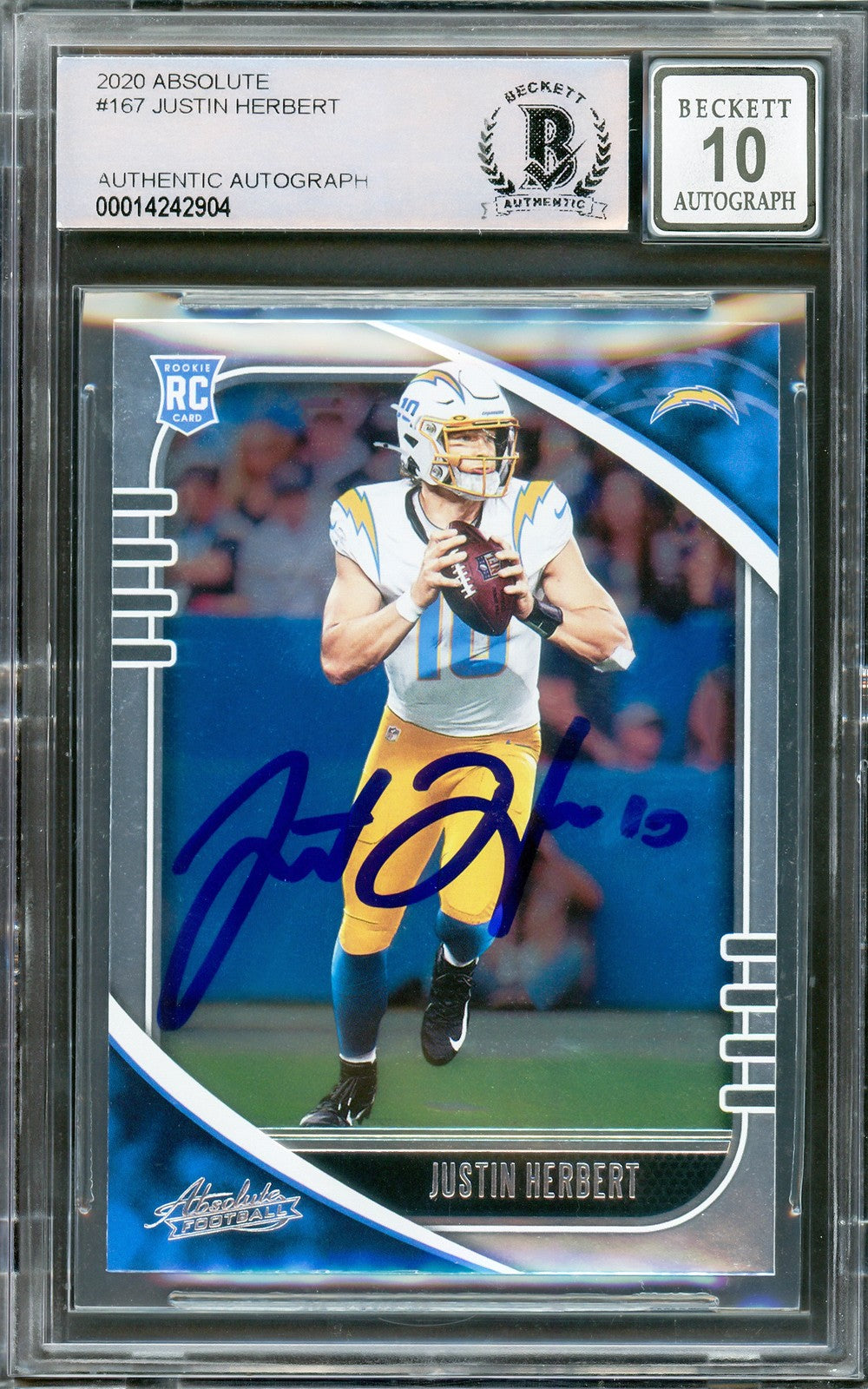 Justin Herbert Signed 2020 Panini Absolute RC 167 Chargers Auto GM 10 Beckett