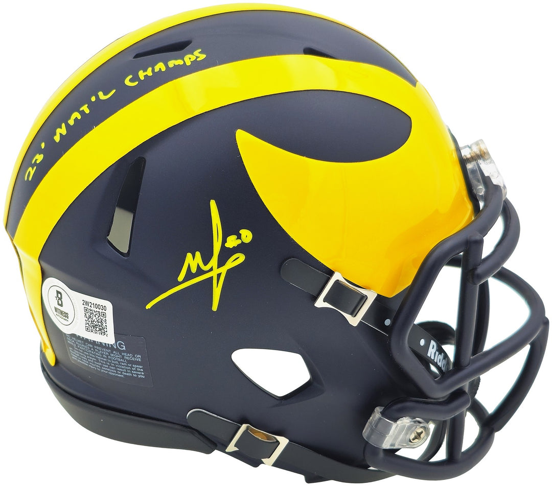 Mike Sainristil Auto Michigan Wolverines Blue Mini Helmet 23 Natl Champ Beckett