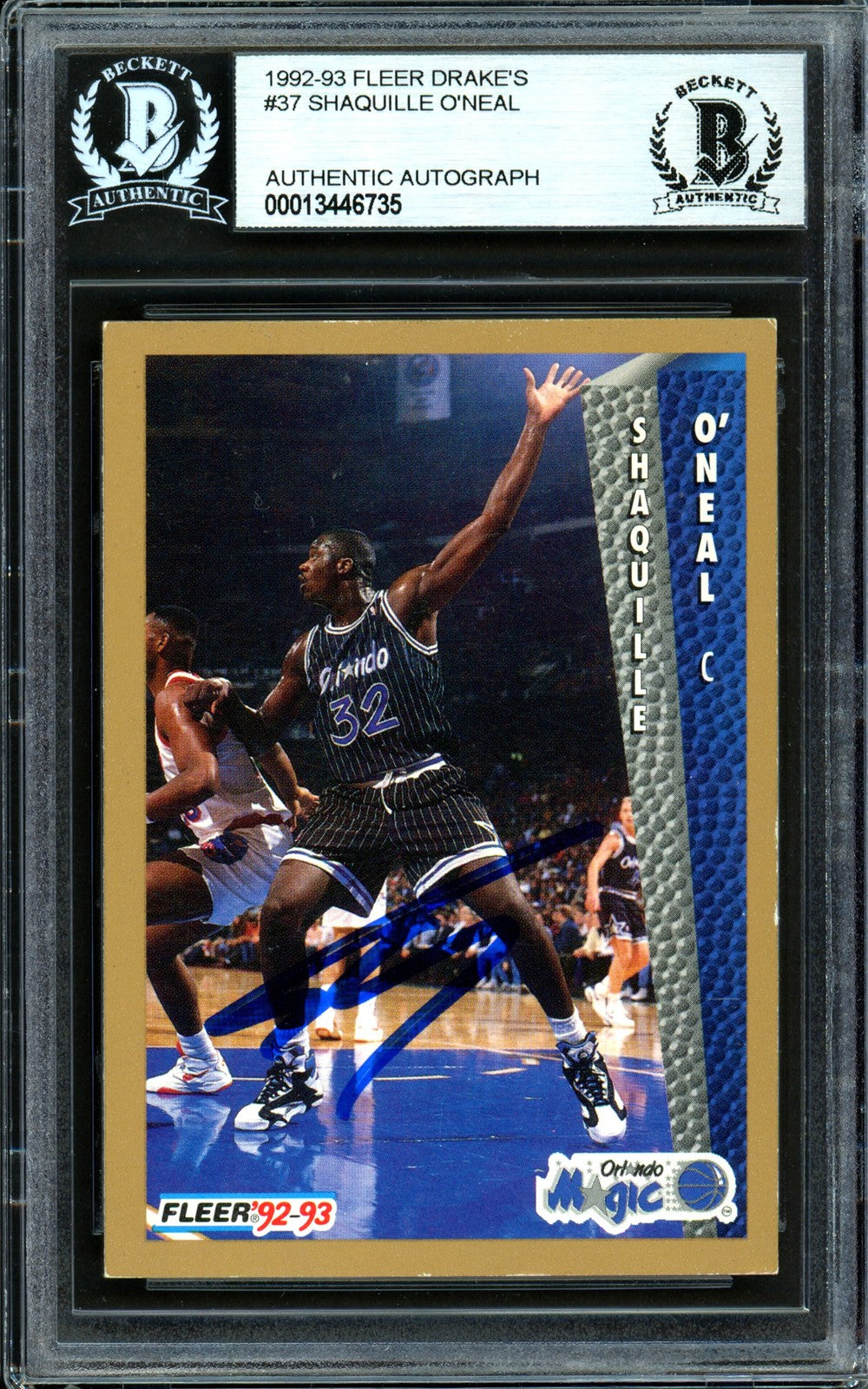 Shaquille Shaq O'Neal Signed 1992-93 Fleer Drake's RC 37 Magic Beckett #13446735