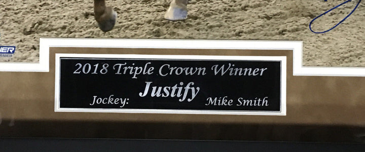 Mike Smith signed Justify triple crown photo horseshoe whip framed auto steiner