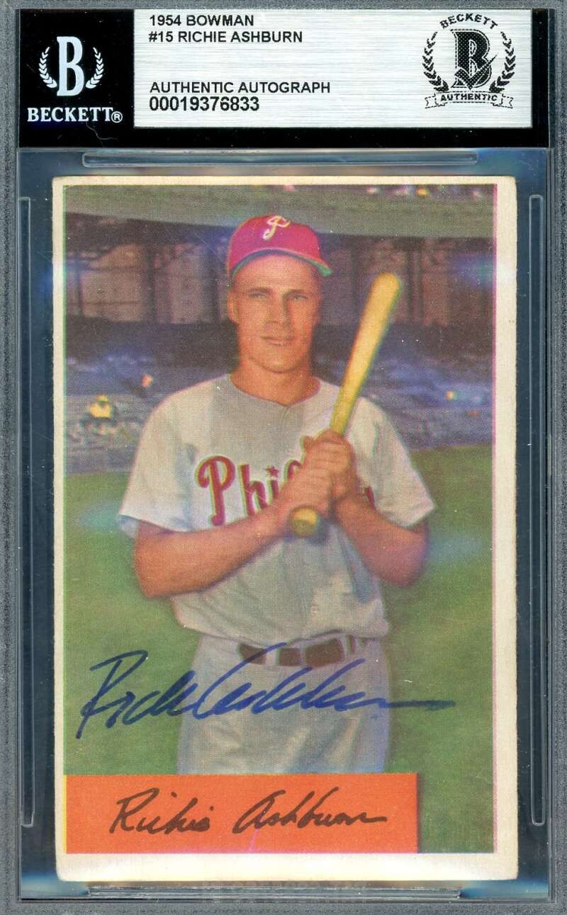 Richie Ashburn Beckett BAS Signed 1954 Bowman Autograph