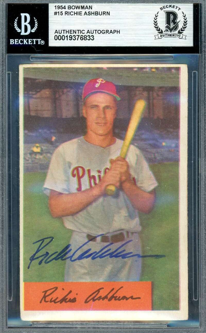 Richie Ashburn Beckett BAS Signed 1954 Bowman Autograph