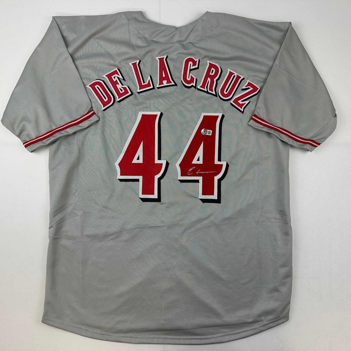 Autographed/Signed Elly De La Cruz Cincinnati Grey Jersey Beckett COA