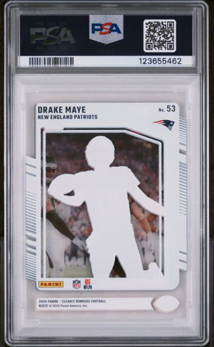 Graded 2024 Panini Clearly Donruss Drake Maye #53 RR Logo Rookie RC Card PSA 9