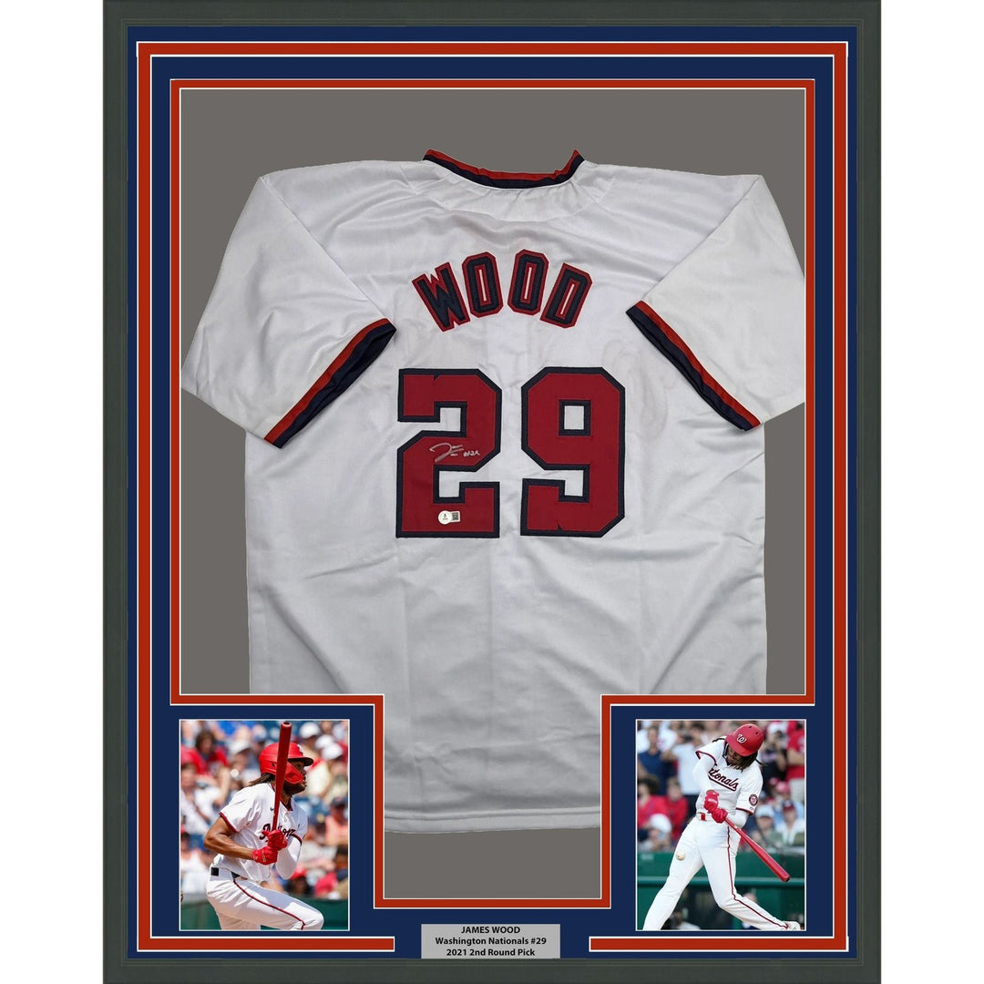 Framed Autographed/Signed James Wood 35x39 Washington White Jersey BAS COA