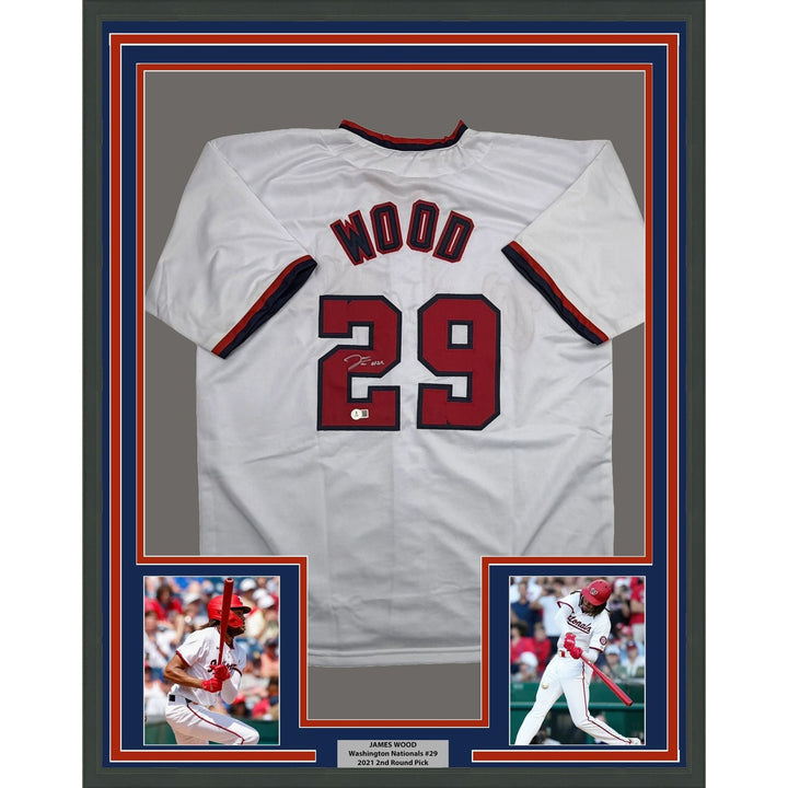 Framed Autographed/Signed James Wood 35x39 Washington White Jersey BAS COA