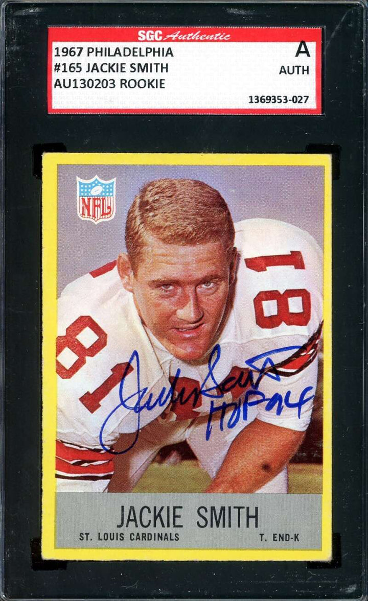 Jackie Smith SGC Coa Signed 1967 Philadelphia Rookie Autograph