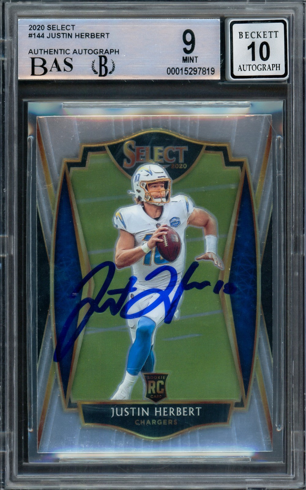 Justin Herbert Signed 2020 Select RC 144 Chargers BGS 9 Auto GM 10 Beckett