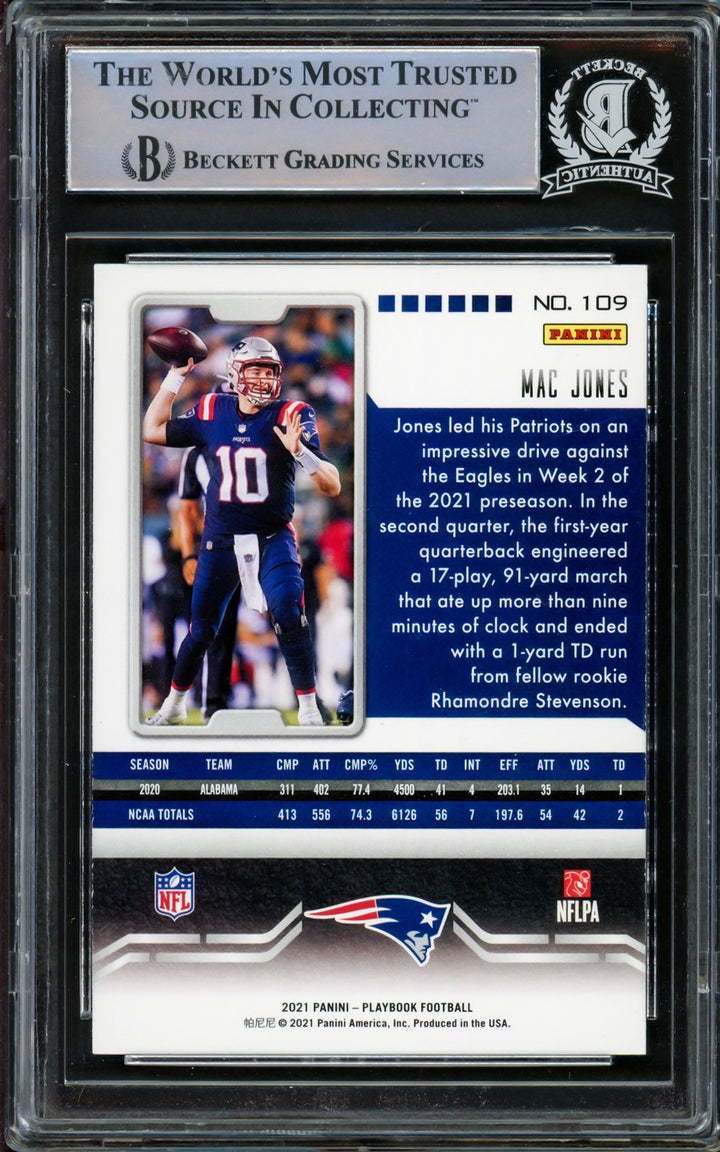 Mac Jones Signed 2021 Panini Playbook Orange RC 109 Patriots Beckett #14860685