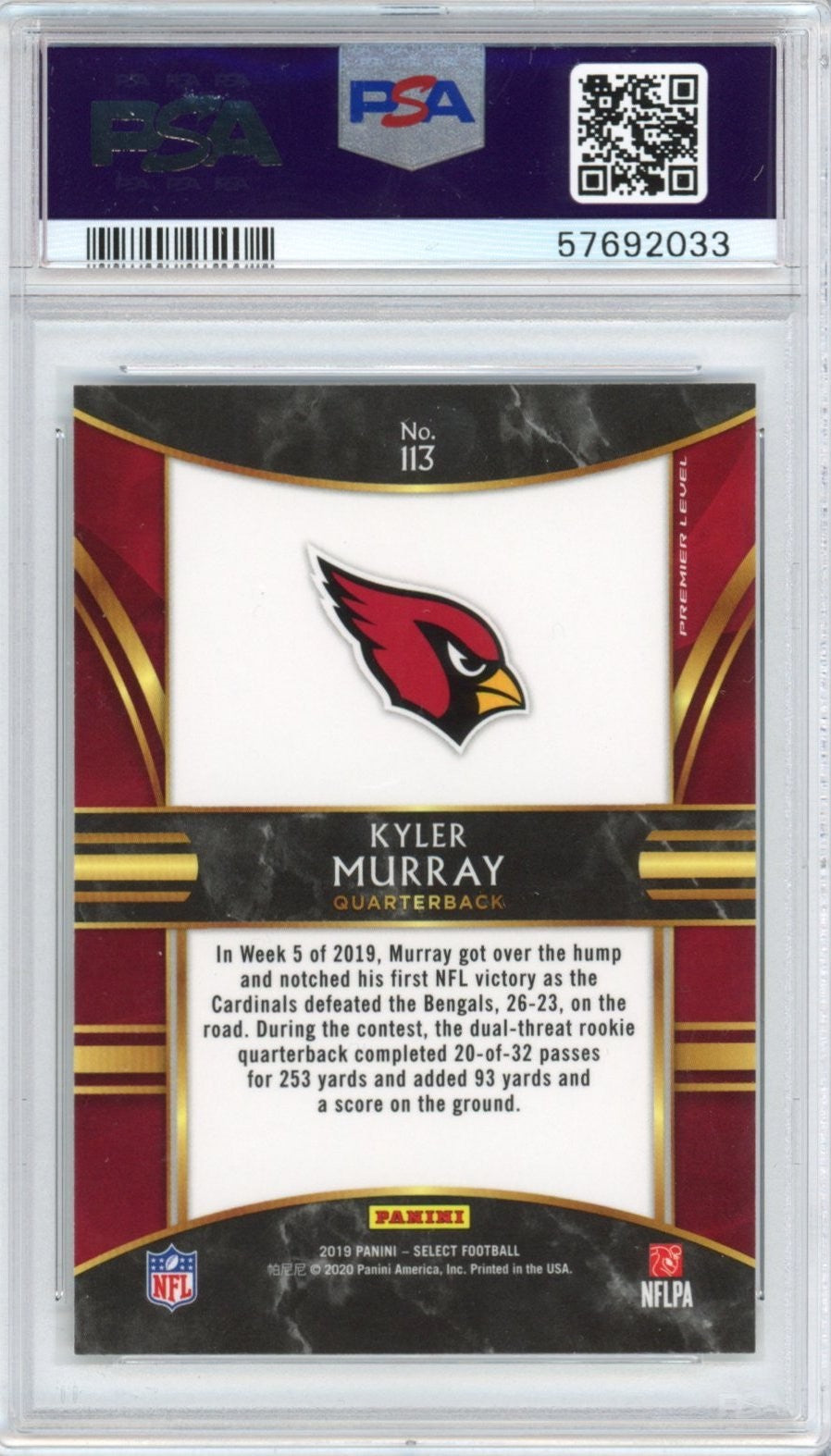 Graded 2019 Panini Select Kyler Murray #113 Rookie RC Card PSA 10 Mint