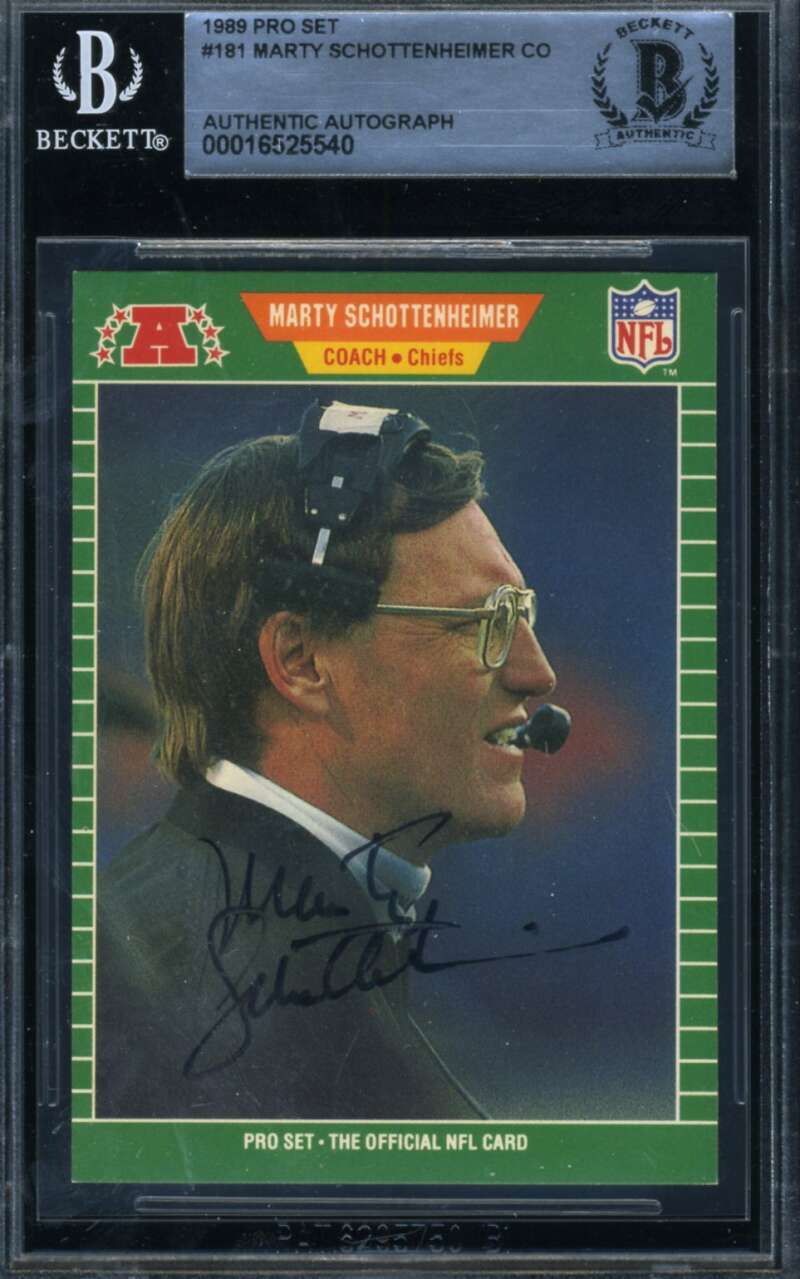 Marty Schottenheimer Beckett BAS Signed 1989 Pro Set Autograph