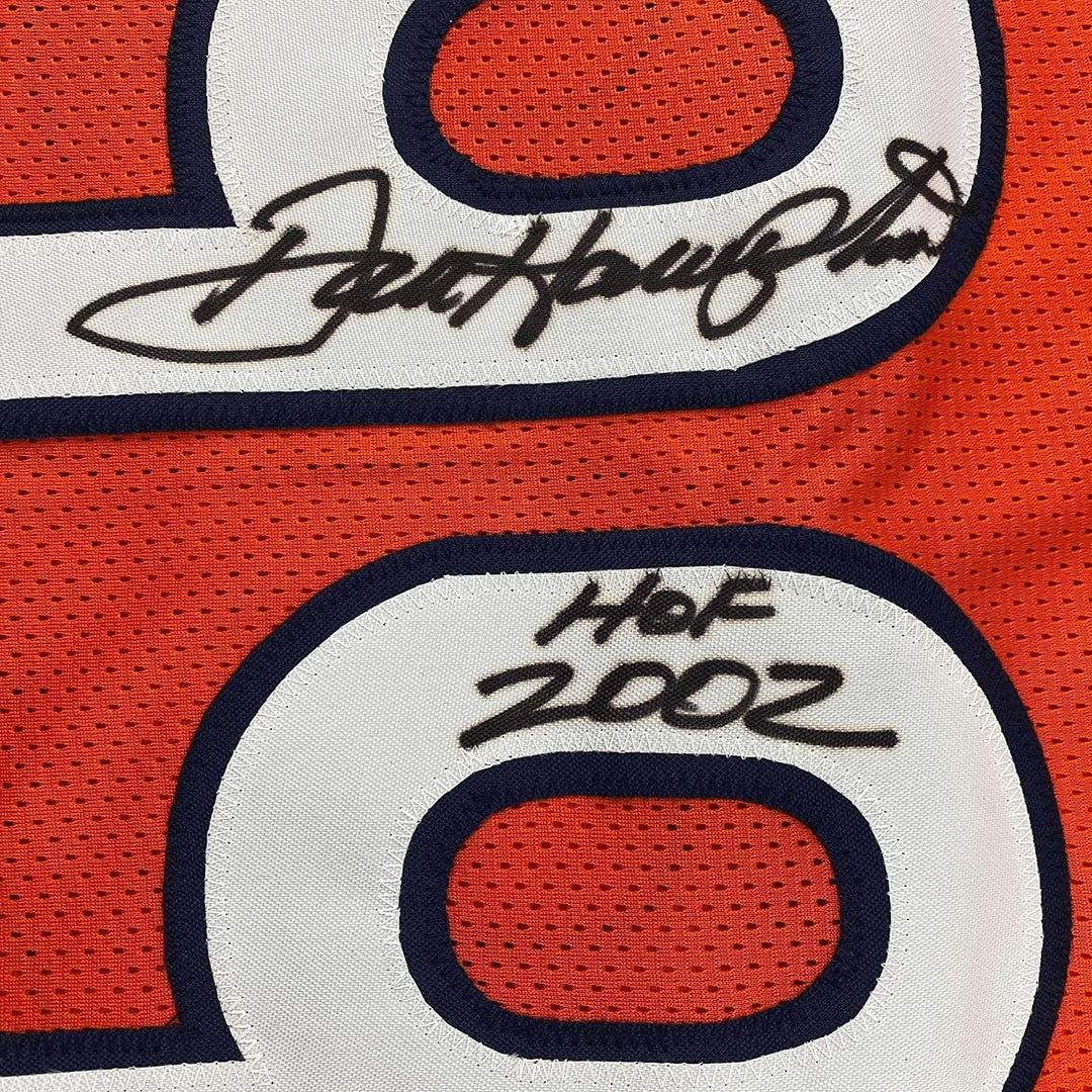 Framed Autographed/Signed Dan Hampton 33x42 HOF 2002 Orange Jersey BAS COA