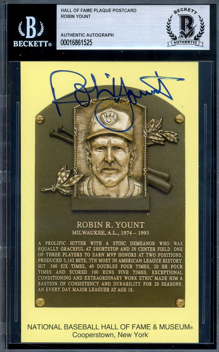 Robin Yount Beckett BAS Signed Gold Hall of Fame Plaque Autograph