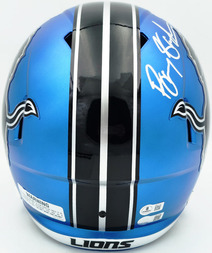 Barry Sanders Auto Lions 2024 Alt Blue Full Size Speed Replica Helmet Beckett