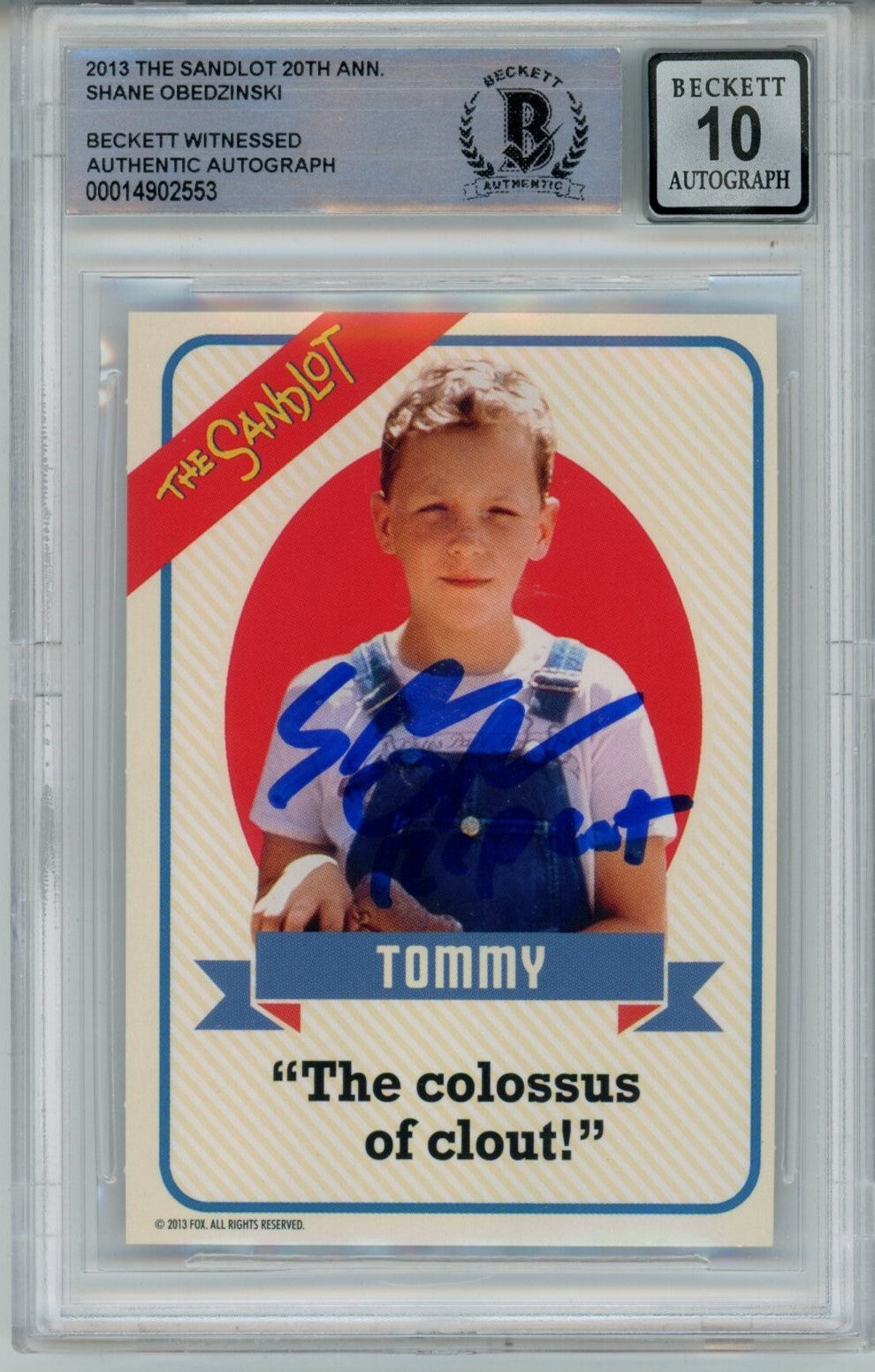 Shane Obexzinski Signed The Sandlot 20 Anniv. Insert Beckett Auto 10 40677