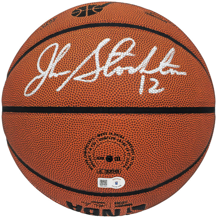 John Stockton Signed Composite Leather Utah Jazz Logo Basketball Beckett Witness