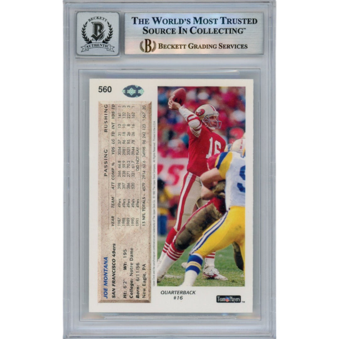 Joe Montana Autographed 1992 Upper Deck #560 Slab Trading Card Beckett 49946