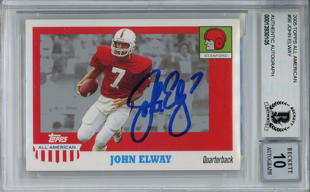 John Elway Signed 2005 Topps All American #56 Trading Card Beckett 10 Slab 37648