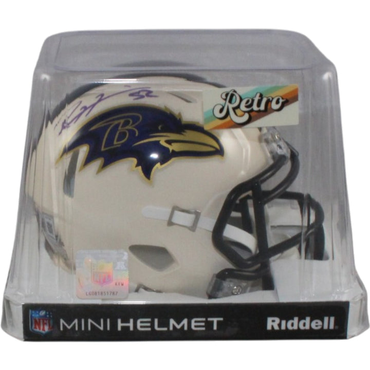 Ray Lewis Autographed Baltimore Ravens Retro Mini Helmet Beckett Witness 57538