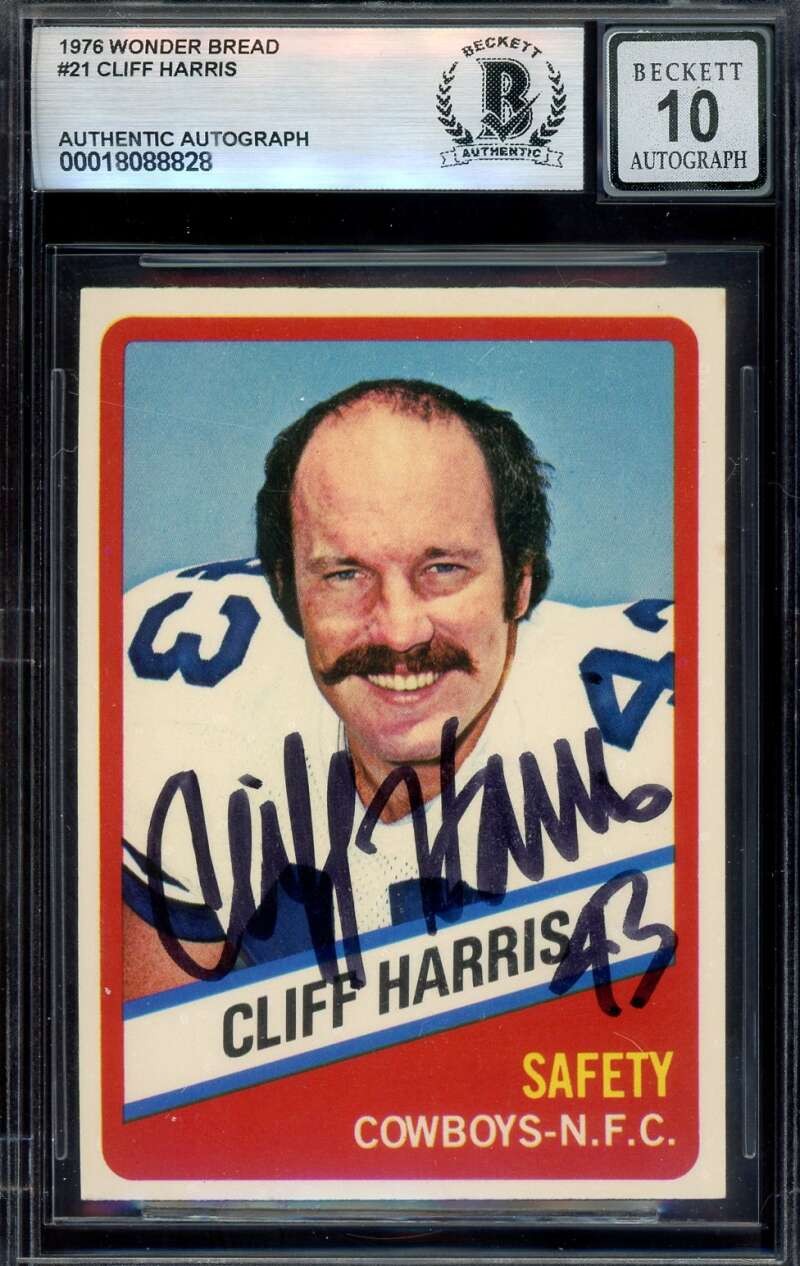 Cliff Harris Gem Mint 10 Beckett BAS Signed 1976 Topps Wonder Bread Autograph