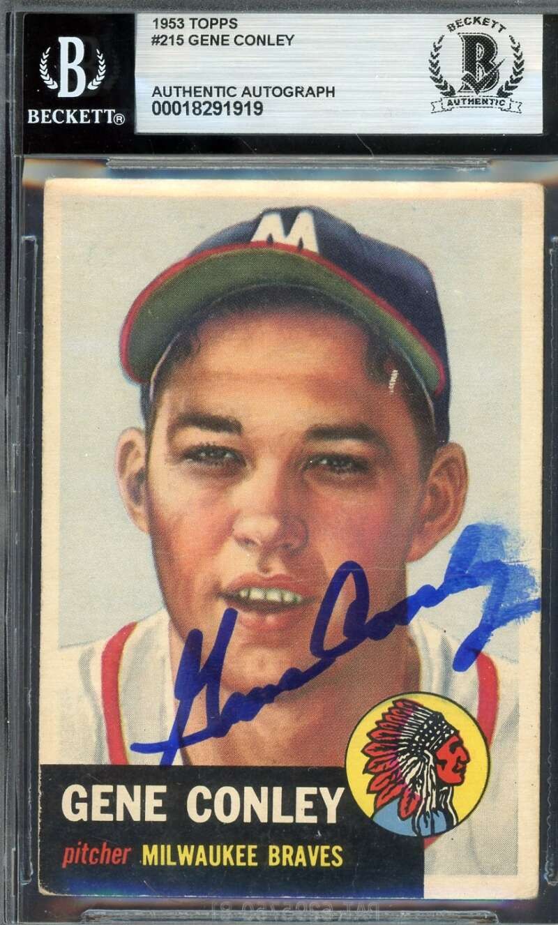 Gene Conley Beckett BAS Signed 1953 Topps Rookie Autographed