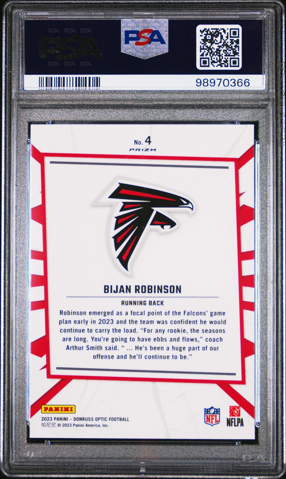 Graded 2023 Panini Donruss Optic Bijan Robinson #4 My House Football Card PSA 10