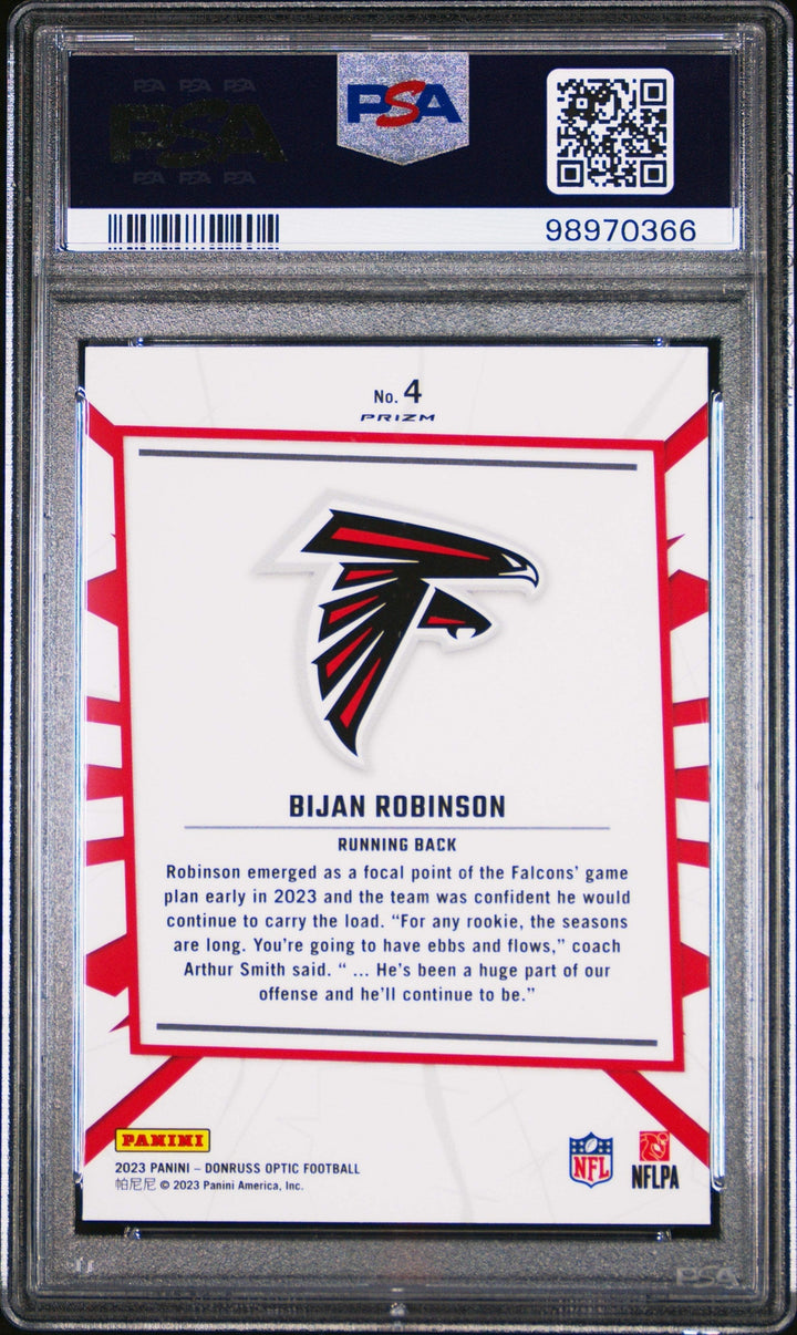 Graded 2023 Panini Donruss Optic Bijan Robinson #4 My House Football Card PSA 10