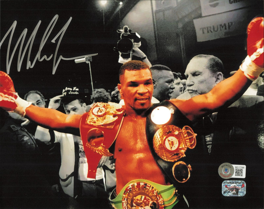 Mike Tyson Signed 8x10 Photo Belts Beckett BAS #BE17766