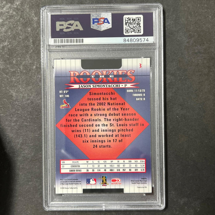 2002 Donruss The Rookies #3 Jason Simontacchi Signed Card PSA Slabbed Auto Cardi
