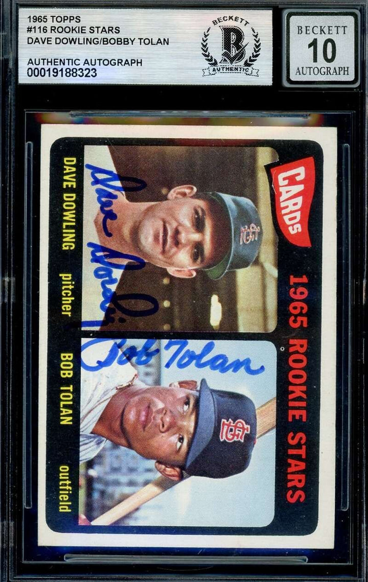 Dave Dowling Bobby Tolan Gem Mint 10 Beckett BAS Signed 1965 Topps Rookie Stars
