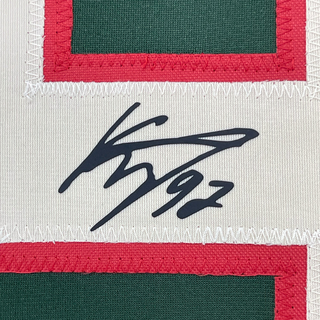 Framed Facsimile Autographed Kirill Kaprizov 33x42 Green Reprint Auto Jersey