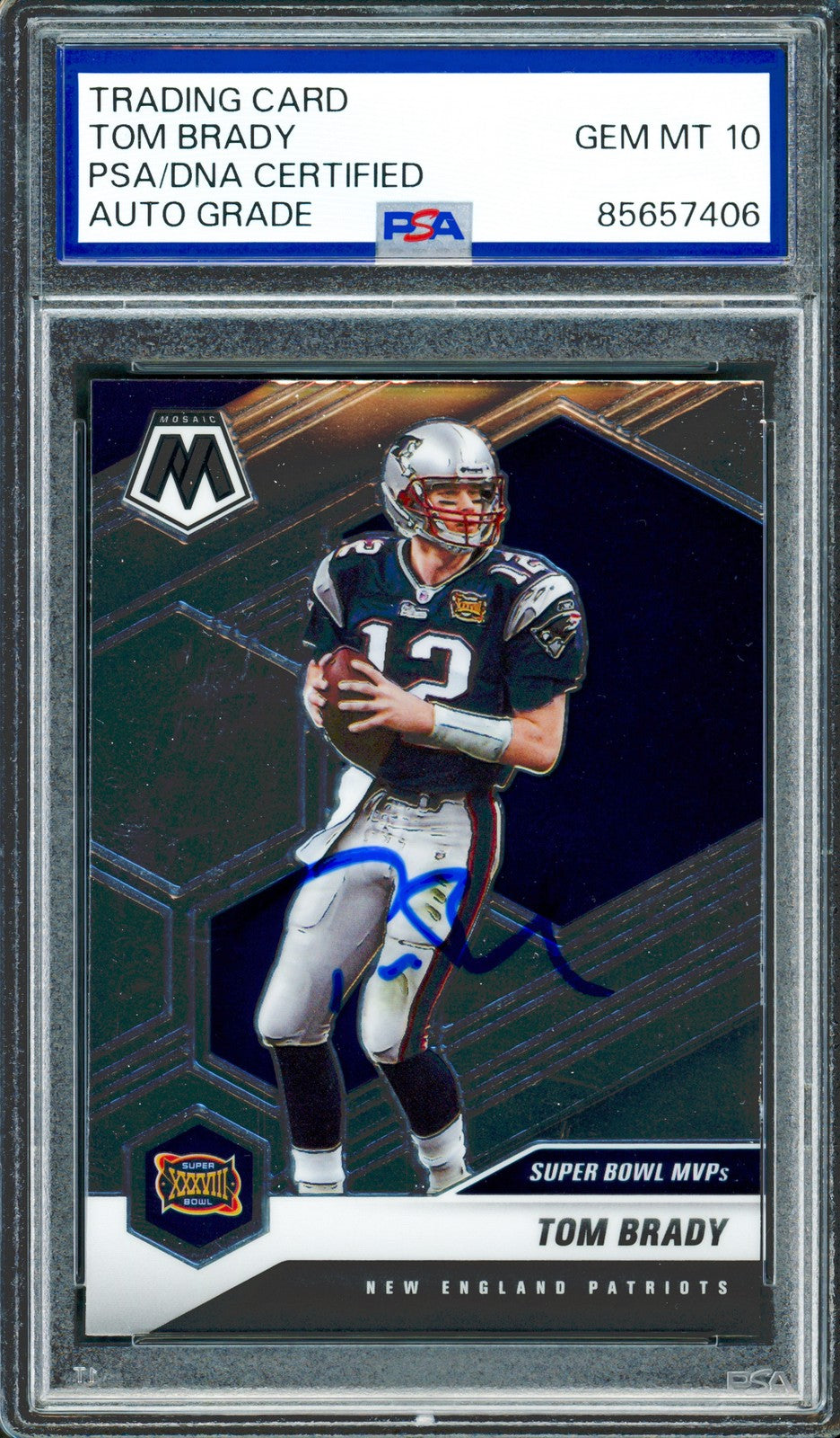 Tom Brady Auto Signed 2021 Panini Mosaic Card 282 Patriots Auto GM 10 PSA/DNA