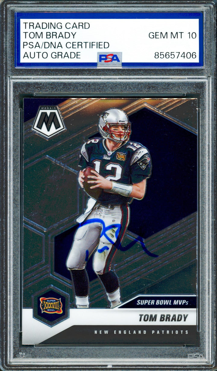 Tom Brady Auto Signed 2021 Panini Mosaic Card 282 Patriots Auto GM 10 PSA/DNA