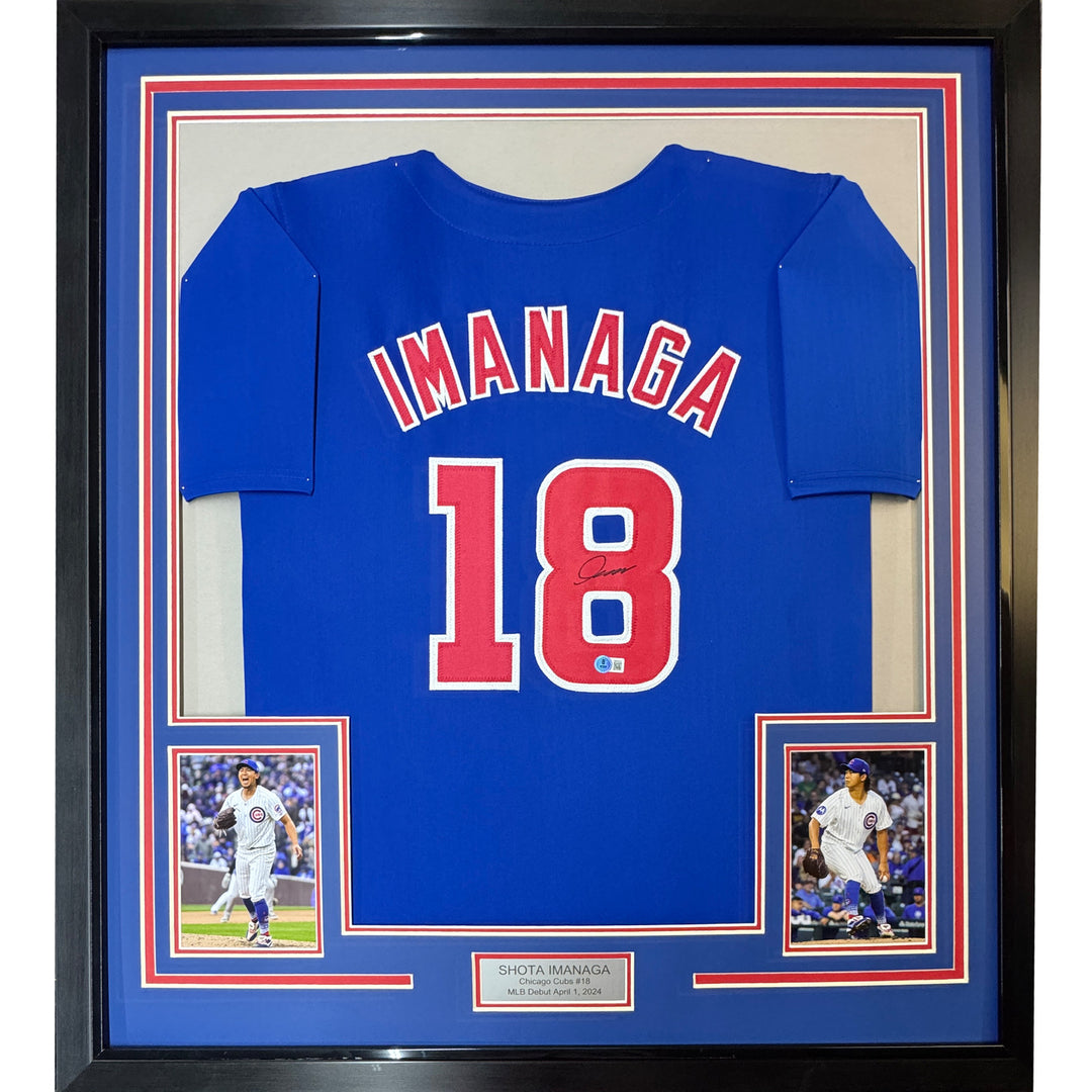 Framed Autographed/Signed Shota Imanaga 35x39 Chicago Blue Jersey Beckett COA
