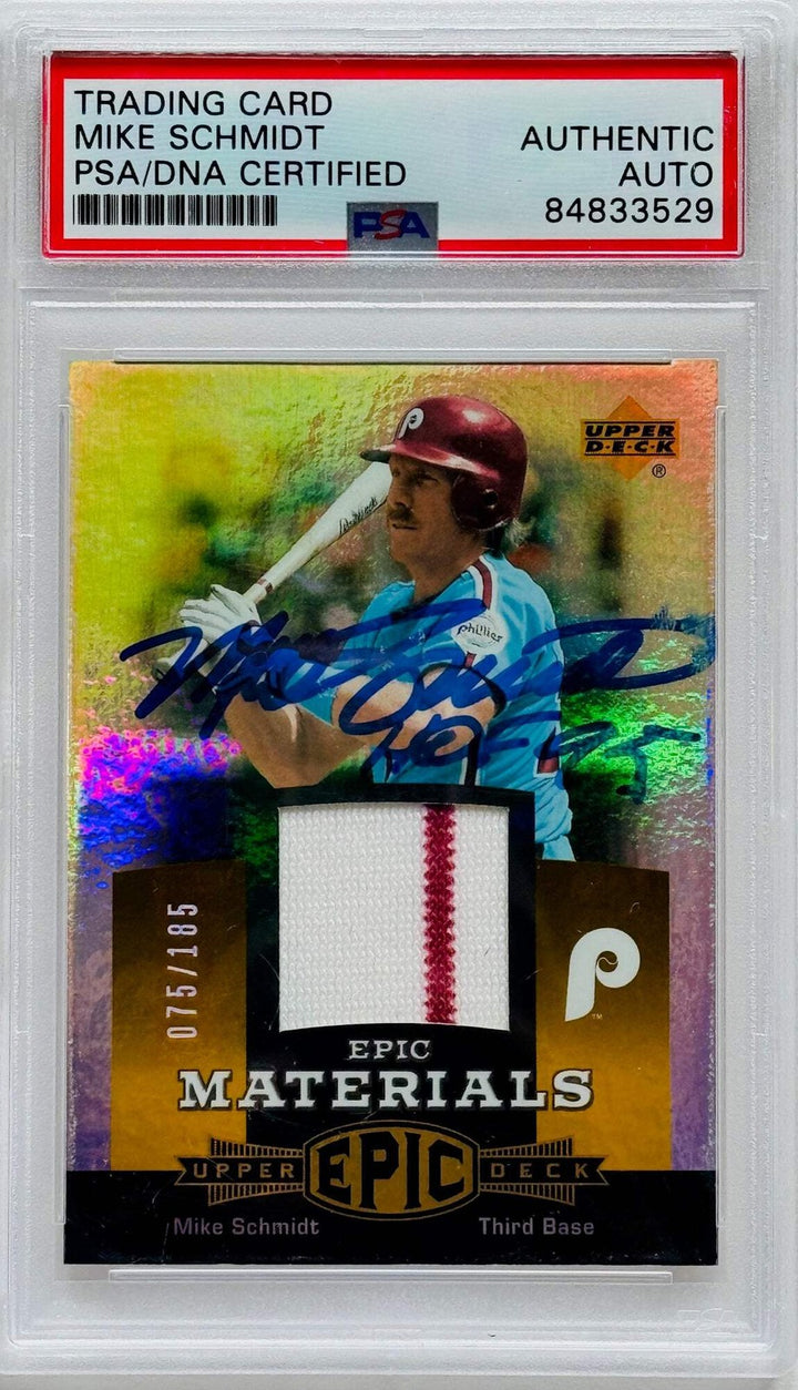 Mike Schmidt 2006 Autographed Upper Deck Epic Materials Jersey Card #75/185 (PSA