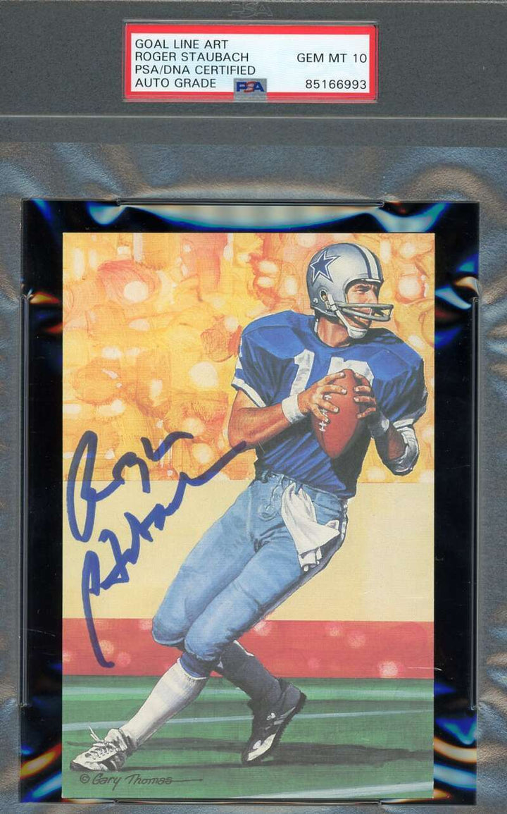 Roger Staubach Gem Mint 10 PSA DNA Signed Goal Line Art Card GLAC Autograph