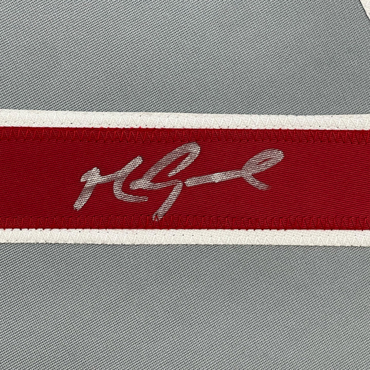 FRAMED Autographed/Signed MARK GRACE 33x42 Chicago Grey Baseball Jersey JSA COA