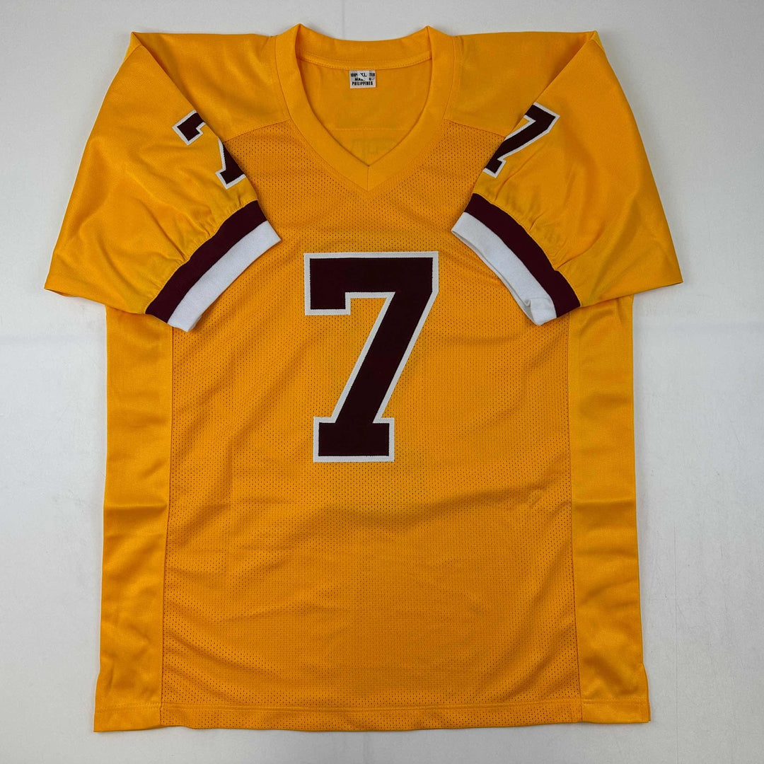 Autographed/Signed Joe Theismann MVP Washington Yellow Football Jersey JSA COA