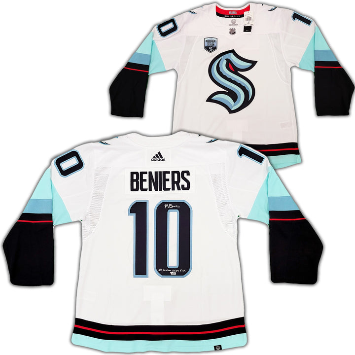 Kraken Matty Beniers Auto White Adidas Inaugural Jersey "1st Draft Pick Fanatics
