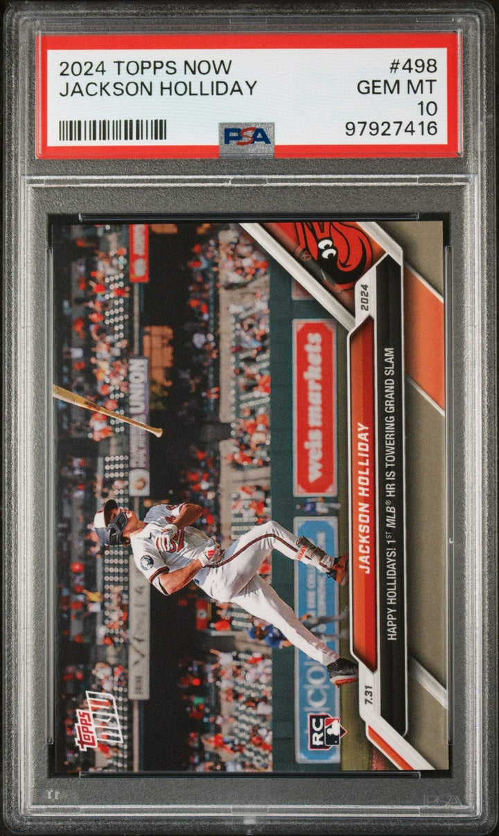 Graded 2024 Topps Now Jackson Holliday #498 1st MLB HR RC Baseball Card PSA 10