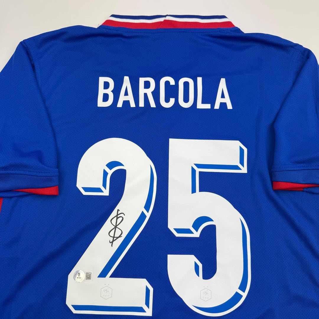 Autographed/Signed Bradley Barcola France Blue Jersey Beckett BAS COA
