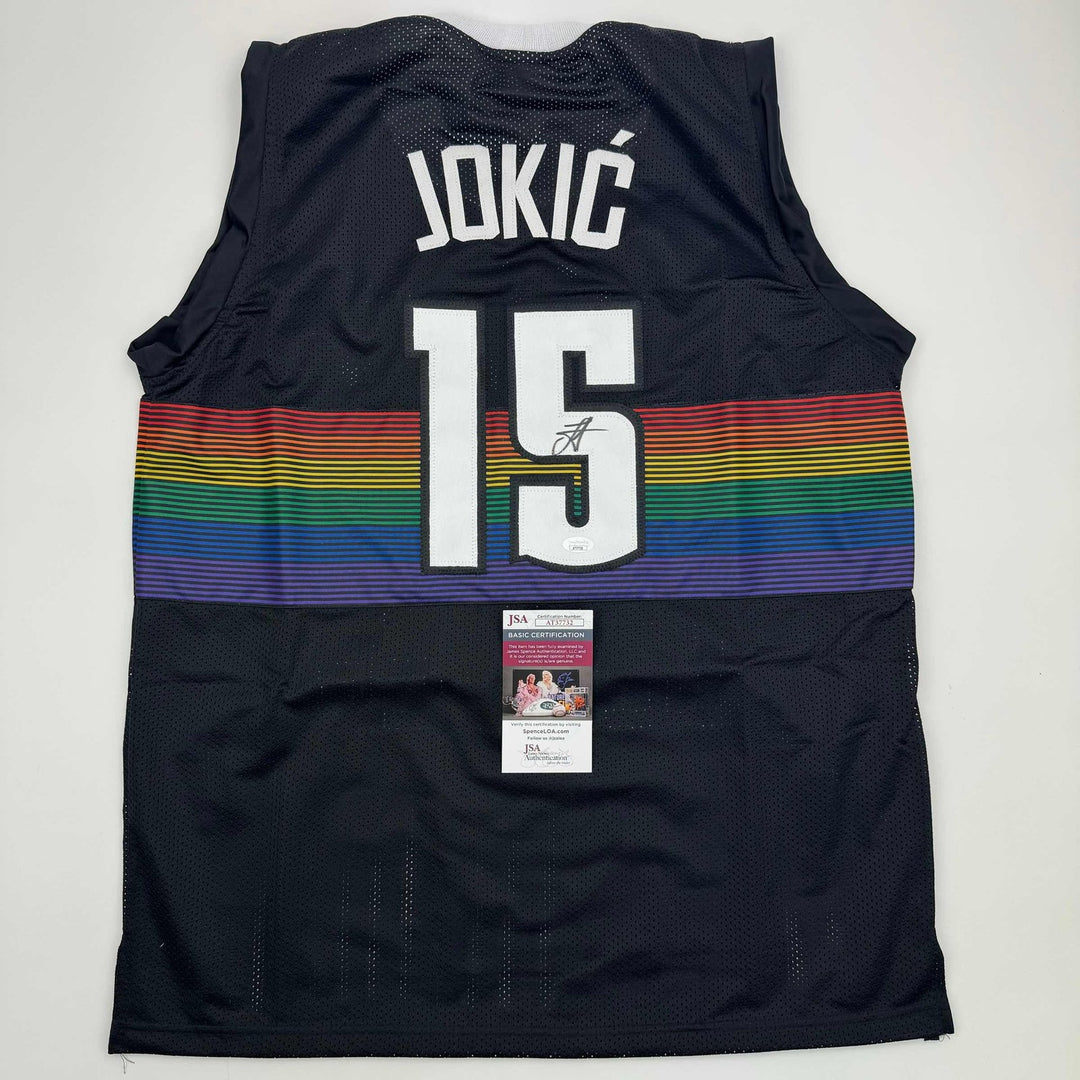 Autographed/Signed Nikola Jokic Denver Black Rainbow Jersey JSA COA
