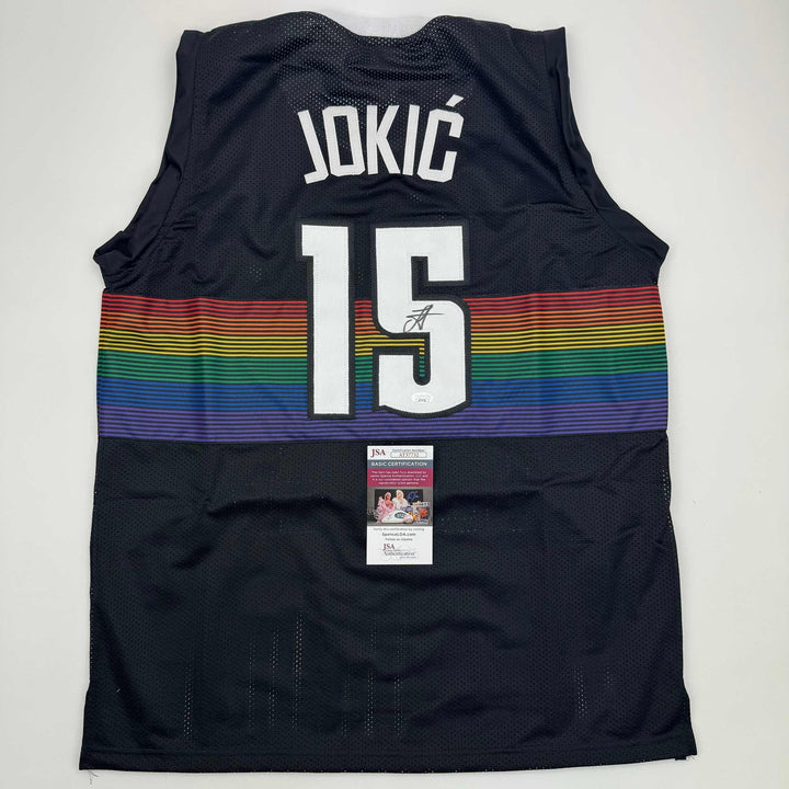 Autographed/Signed Nikola Jokic Denver Black Rainbow Jersey JSA COA