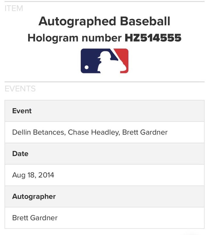 Brett Gardner Yankees Signed Official Baseball Auto Steiner & MLB Certified Coa