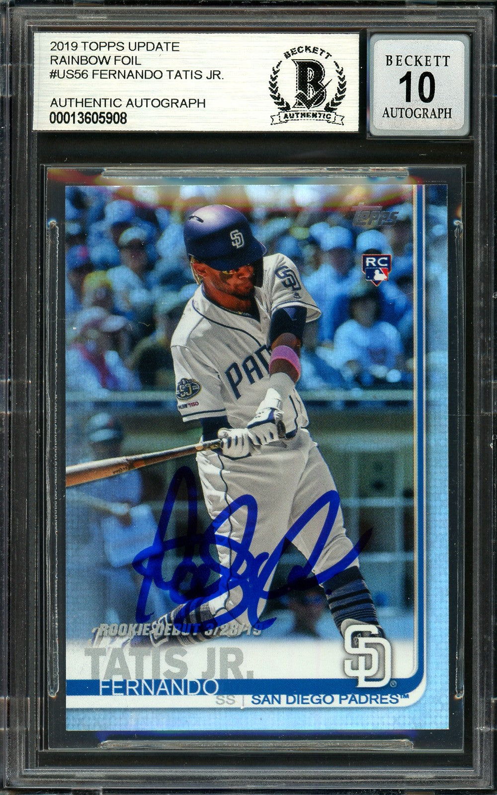 Fernando Tatis Jr. Signed 2019 Topps Update Rainbow Foil RC US56 Sig 10 Beckett