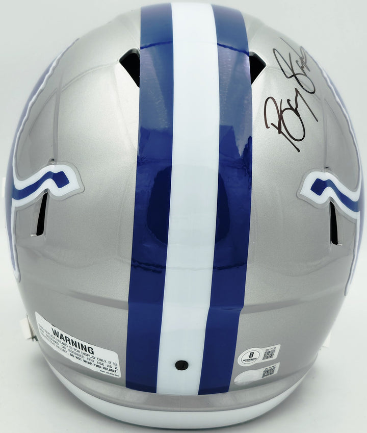 Barry Sanders Auto Lions Silver Throwback Full Size Speed Replica Helmet Beckett